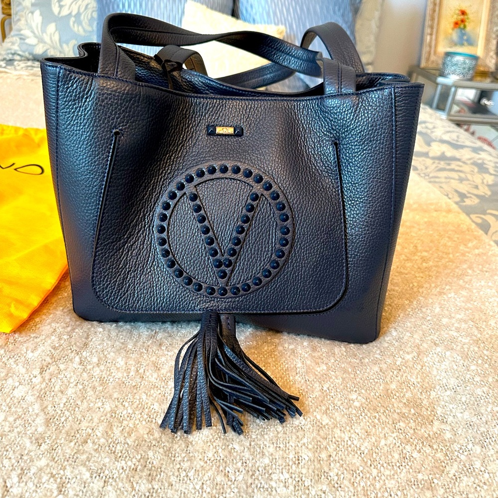 NWT BLUE GORGEOUS RARE Valentino by Mario Valentino Estelle Rock Leather Tote